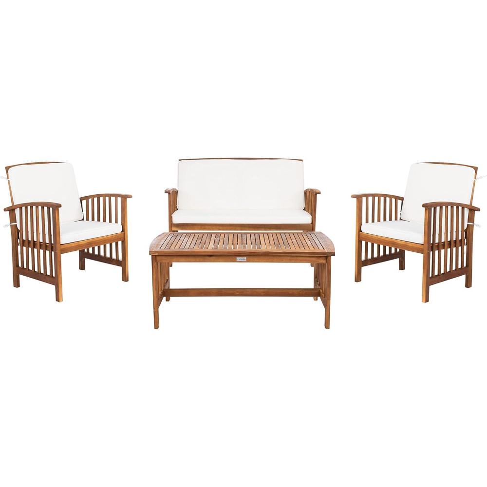 image:imageSAFAVIEH Outdoor Collection Rocklin Natural Green Cushion 4Piece Conversation Patio SetNaturalBeige