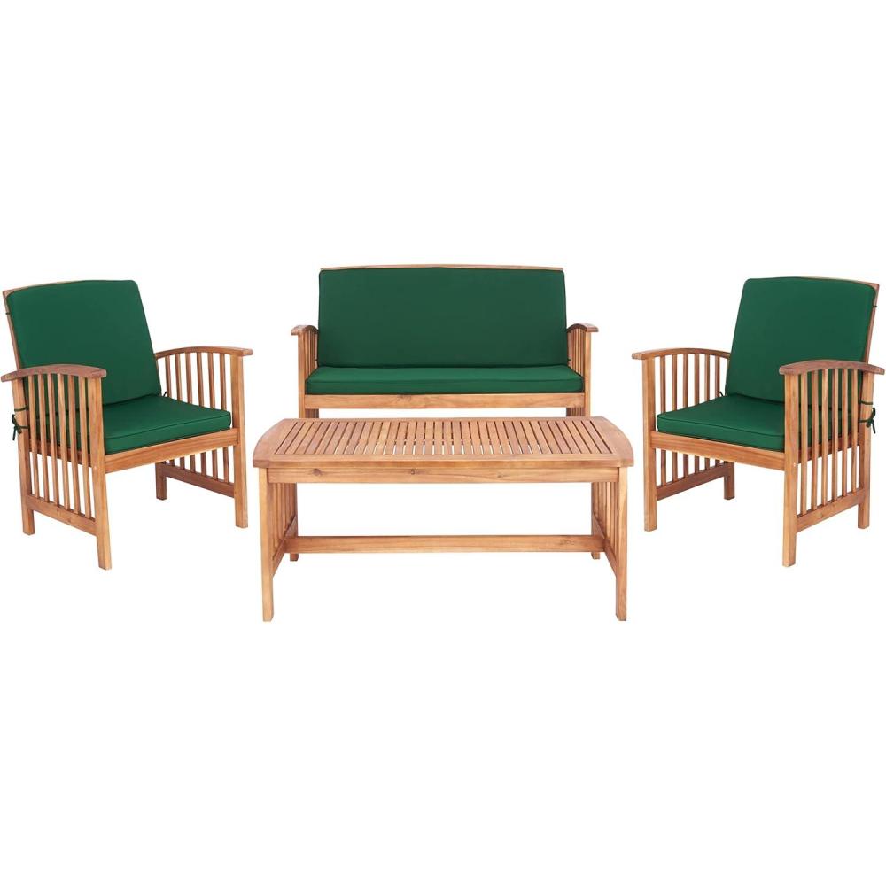 image:imageSAFAVIEH Outdoor Collection Rocklin Natural Green Cushion 4Piece Conversation Patio SetNaturalGreen