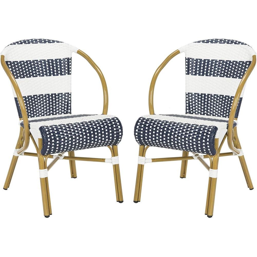 image:imageSAFAVIEH Outdoor Collection Sarita Navy and White Striped French Bistro Stacking Side Chair