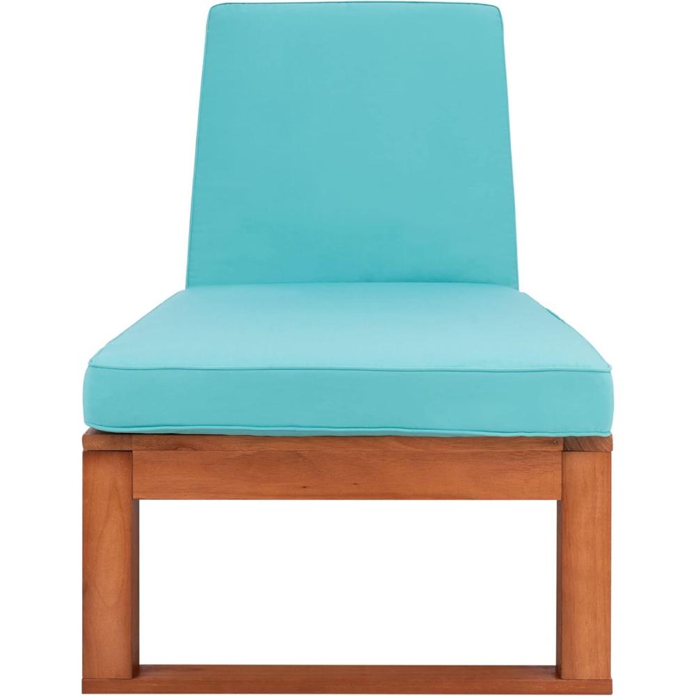 image:imageSAFAVIEH Outdoor Collection Solano Natural Brown Solid WoodBlack Cushion Patio Adjustable Chaise Lounge Chair PAT7024FNaturalAqua