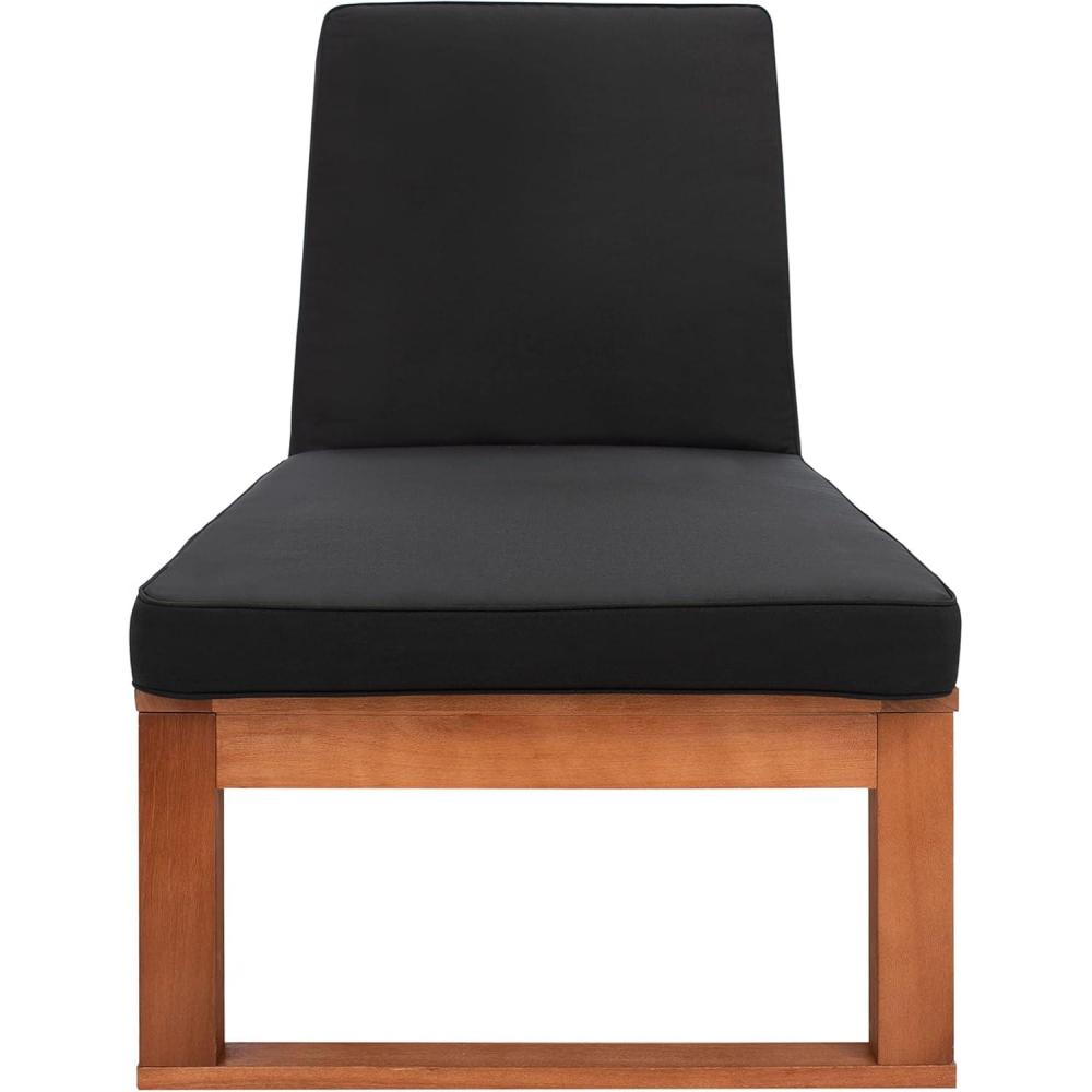 image:imageSAFAVIEH Outdoor Collection Solano Natural Brown Solid WoodBlack Cushion Patio Adjustable Chaise Lounge Chair PAT7024FNaturalBlack