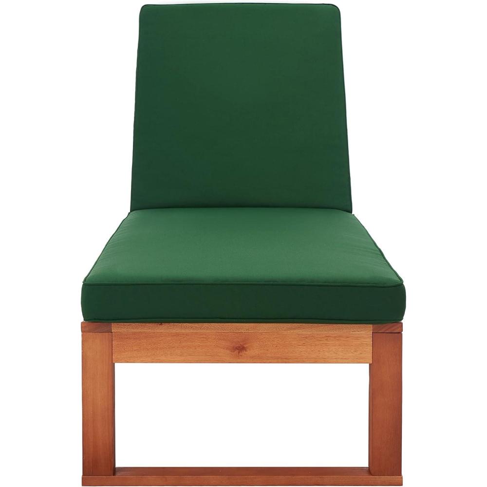 image:imageSAFAVIEH Outdoor Collection Solano Natural Brown Solid WoodBlack Cushion Patio Adjustable Chaise Lounge Chair PAT7024FNaturalGreen
