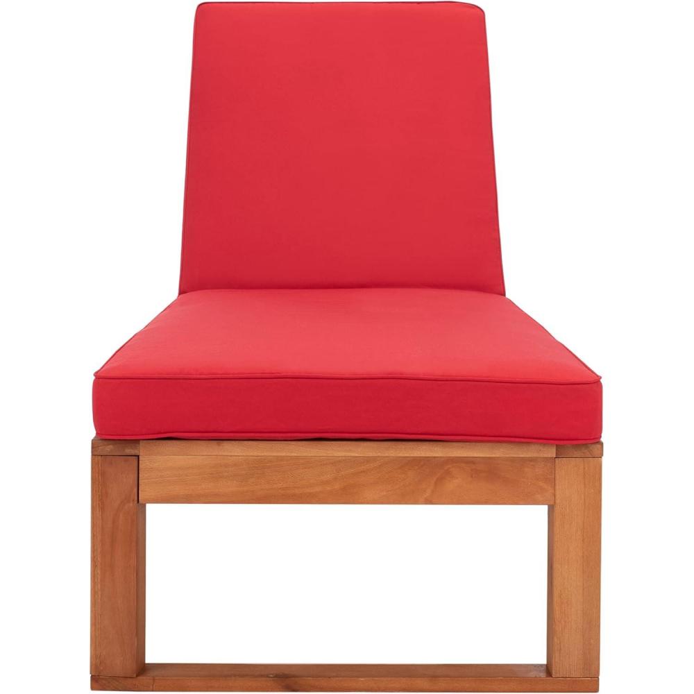 image:imageSAFAVIEH Outdoor Collection Solano Natural Brown Solid WoodBlack Cushion Patio Adjustable Chaise Lounge Chair PAT7024FNaturalRed