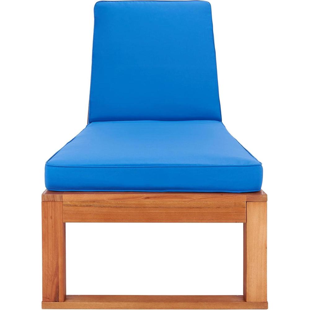 image:imageSAFAVIEH Outdoor Collection Solano Natural Brown Solid WoodBlack Cushion Patio Adjustable Chaise Lounge Chair PAT7024FNaturalRoyal Blue