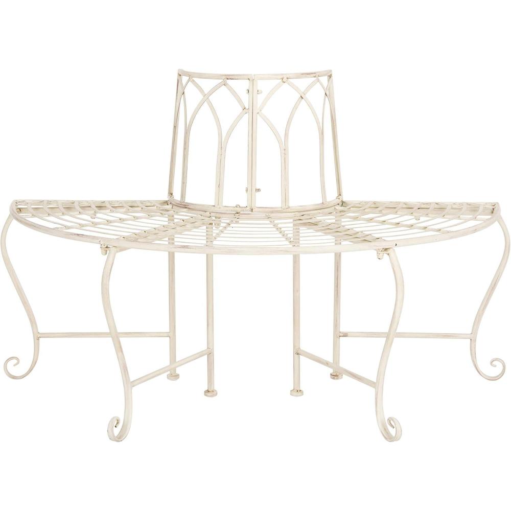 image:imageSAFAVIEH Outdoor Furniture Collection  Abia Antique Blue Distressed Wrought Iron 50Inch Curved Tree Bench Garden amp Patio Seating PAT5018CDistressed White