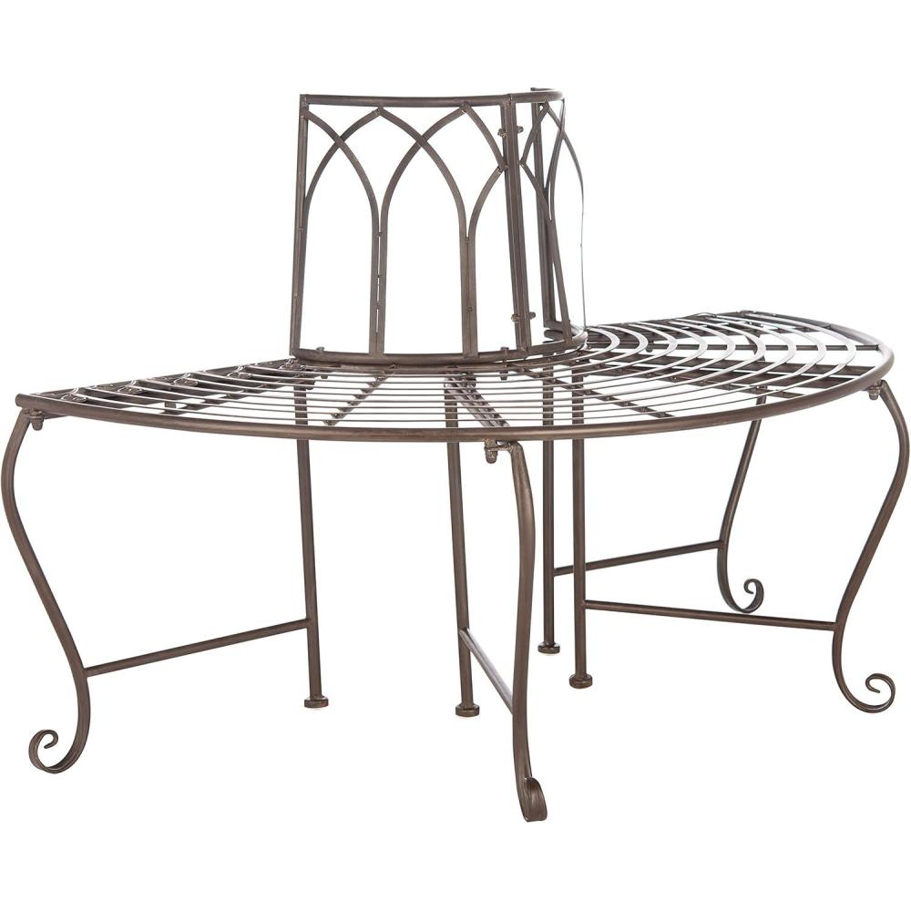 image:imageSAFAVIEH Outdoor Furniture Collection  Abia Antique Blue Distressed Wrought Iron 50Inch Curved Tree Bench Garden amp Patio Seating PAT5018CRustic Brown