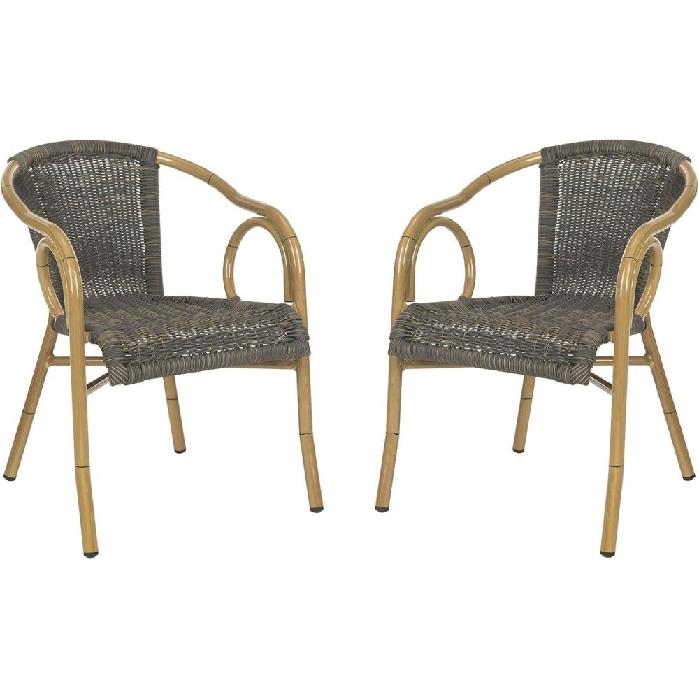 image:imageSAFAVIEH Outdoor Living Collection Dagny Wicker Arm ChairsChocolate