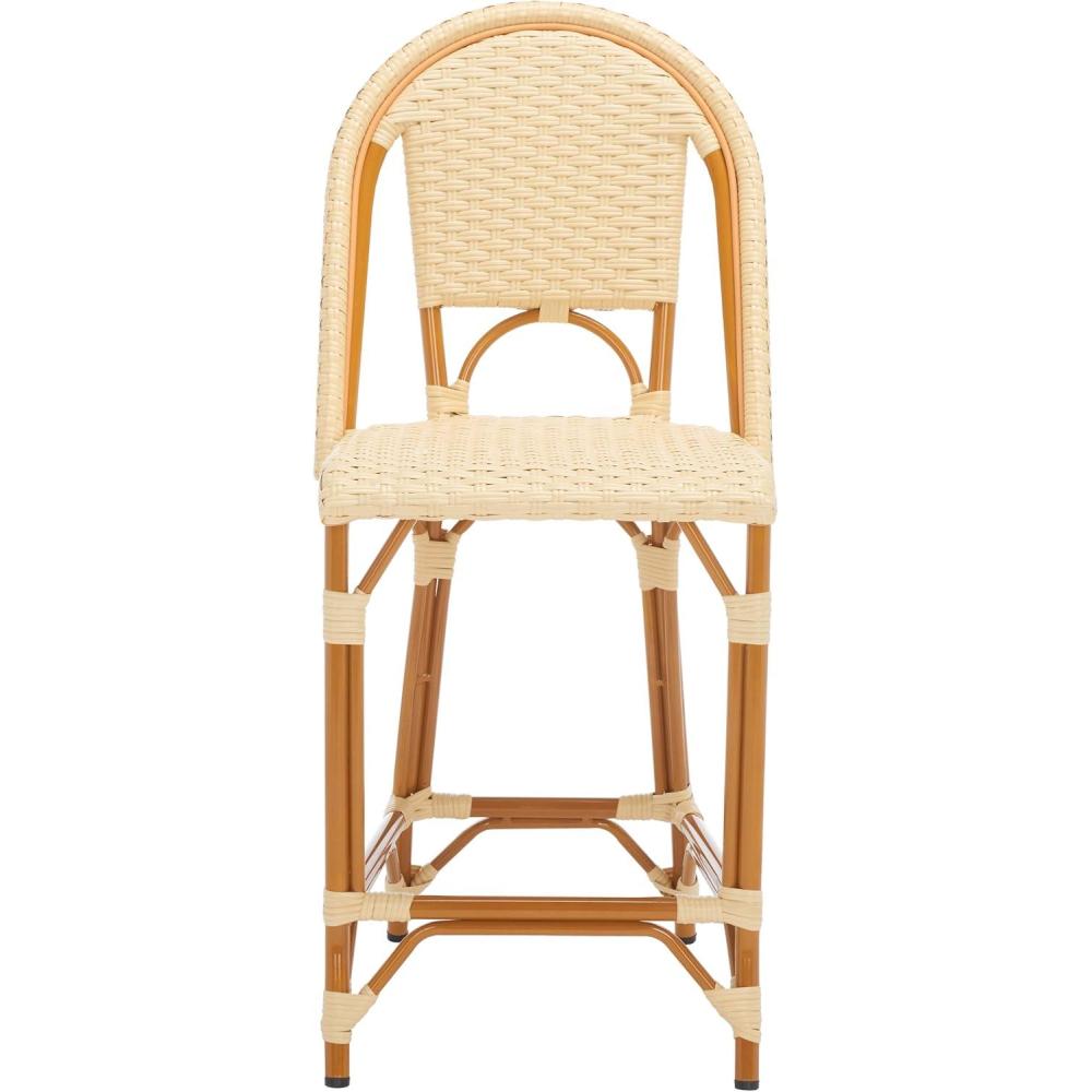 image:imageSAFAVIEH Outdoor Patio Furniture California Navy amp White Faux Wicker 25inch Seat Height Counter Stool Fully AssembledNatural