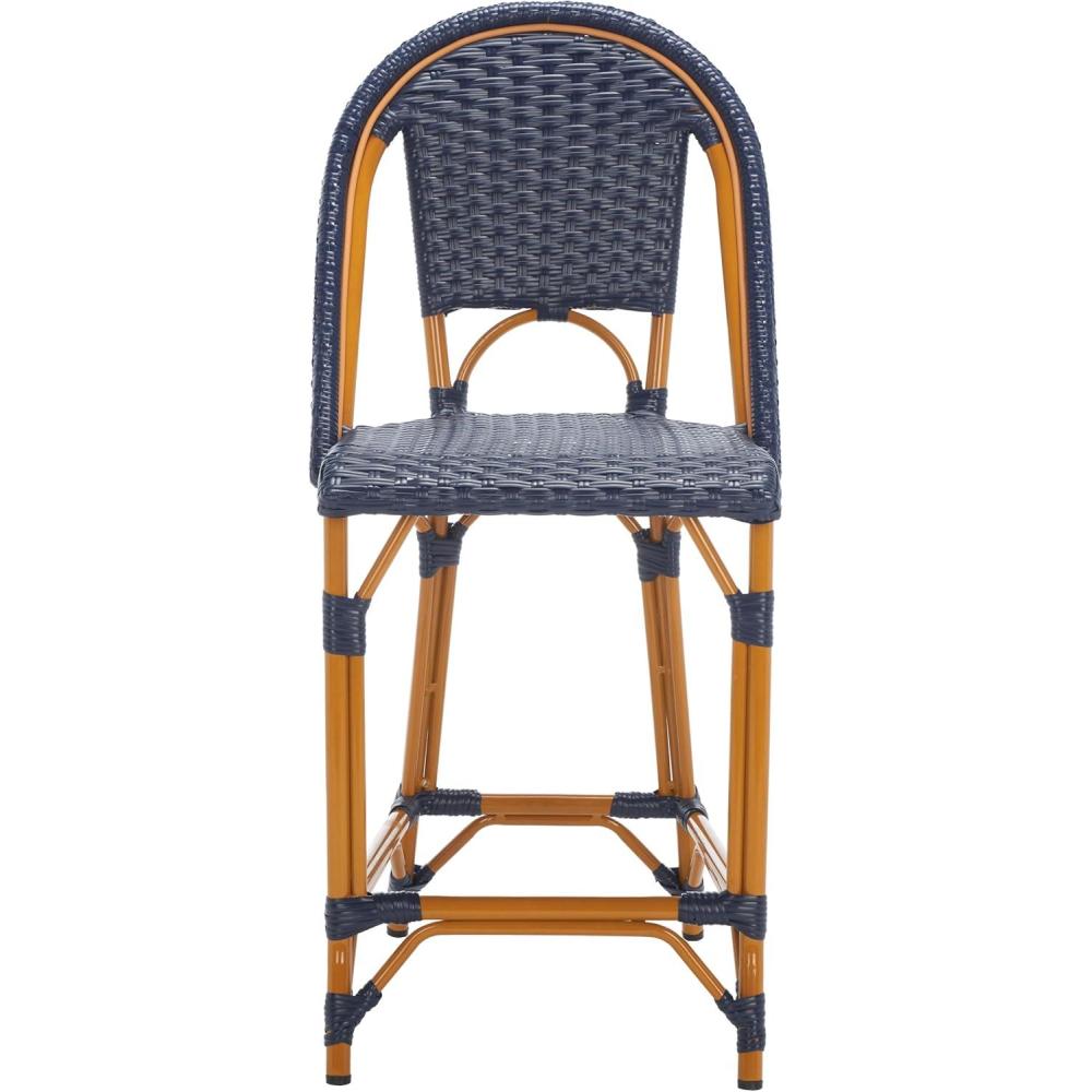 image:imageSAFAVIEH Outdoor Patio Furniture California Navy amp White Faux Wicker 25inch Seat Height Counter Stool Fully AssembledNavy