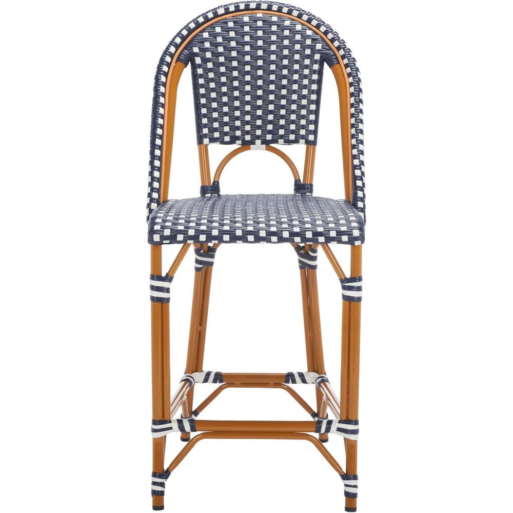 image:imageSAFAVIEH Outdoor Patio Furniture California Navy amp White Faux Wicker 25inch Seat Height Counter Stool Fully AssembledNavyWhite