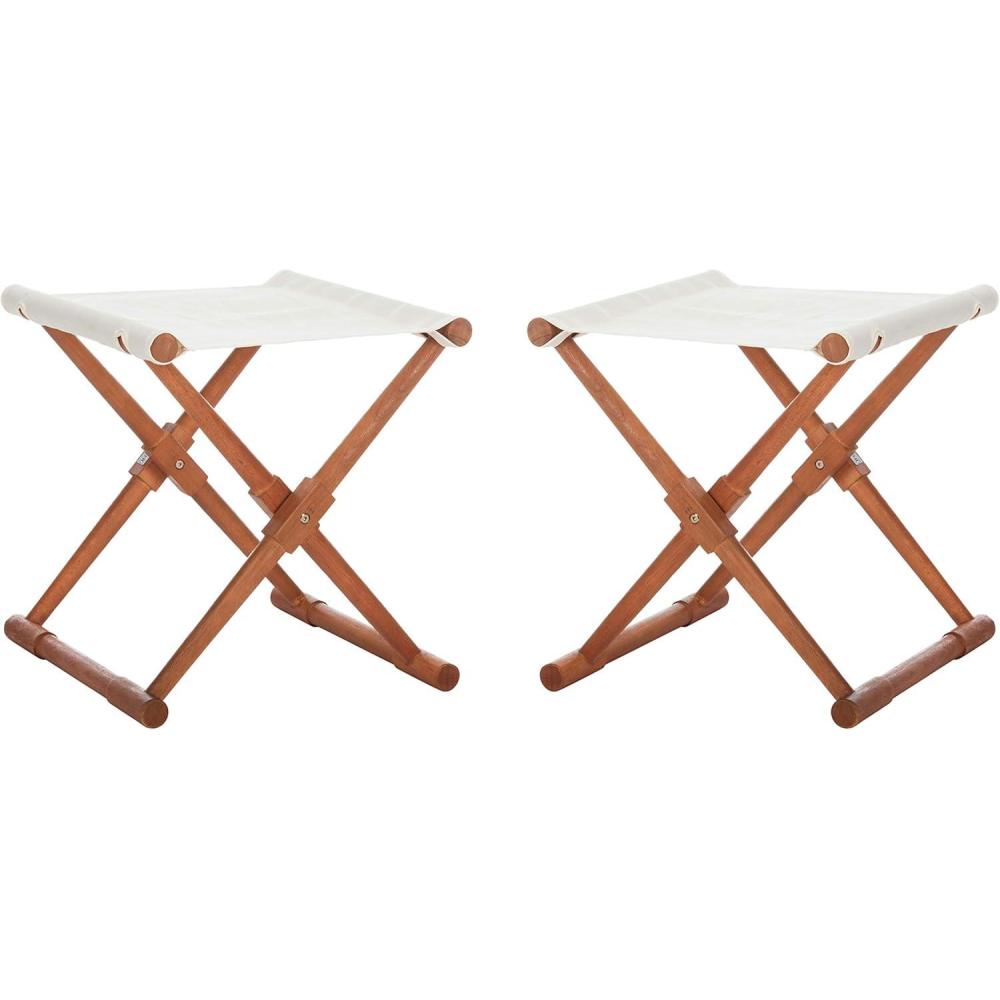 image:imageSAFAVIEH Outdoor Patio Furniture Collection Breanne Natural amp Navy Striped Outdoor Stool Set of 2 Solid Wood Folding Accent Seating PAT7053CSET2Natural Beige