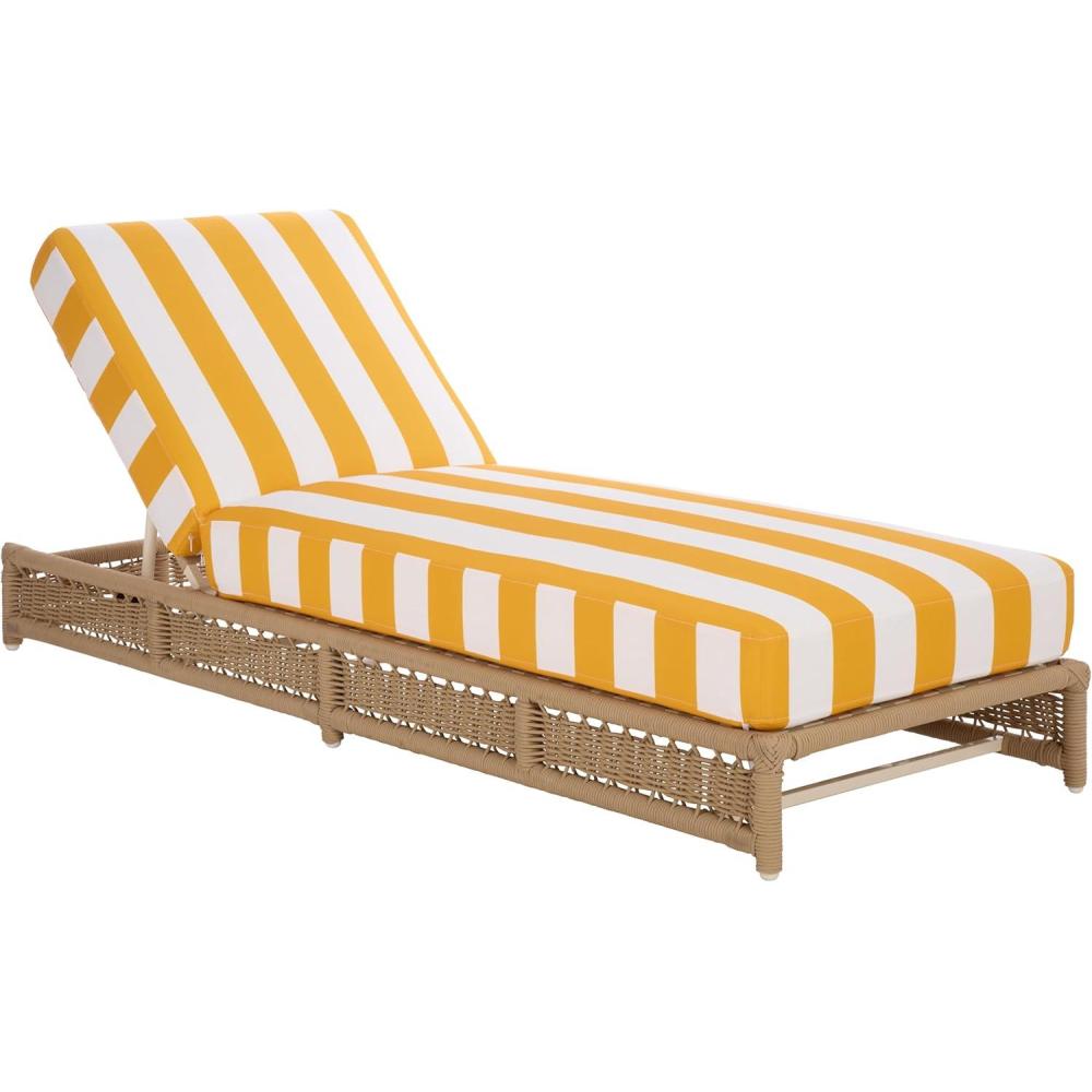 image:imageSAFAVIEH Outdoor Patio Furniture Collection Callan Black Rope amp White Cushion Lounger Fully Assembled Outdoor Chaise Modern LowProfile Design PAT7546BTanYellow Stripe