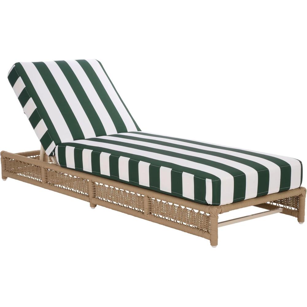 image:imageSAFAVIEH Outdoor Patio Furniture Collection Callan Black Rope amp White Cushion Lounger Fully Assembled Outdoor Chaise Modern LowProfile Design PAT7546BTanHunter Green Stripe