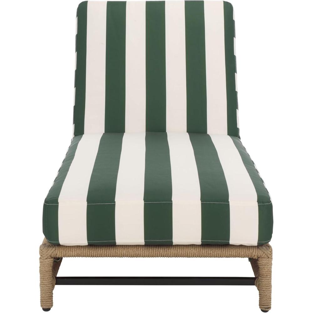 image:imageSAFAVIEH Outdoor Patio Furniture Collection Callan Heather Tan Rope amp White Cushion Lounger Fully Assembled Outdoor Chaise Modern LowProfile Design PAT7547AHeather TanHunter Green Stripe