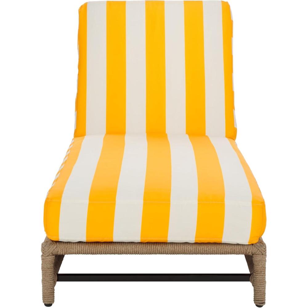 image:imageSAFAVIEH Outdoor Patio Furniture Collection Callan Heather Tan Rope amp White Cushion Lounger Fully Assembled Outdoor Chaise Modern LowProfile Design PAT7547AHeather TanYellow Stripe