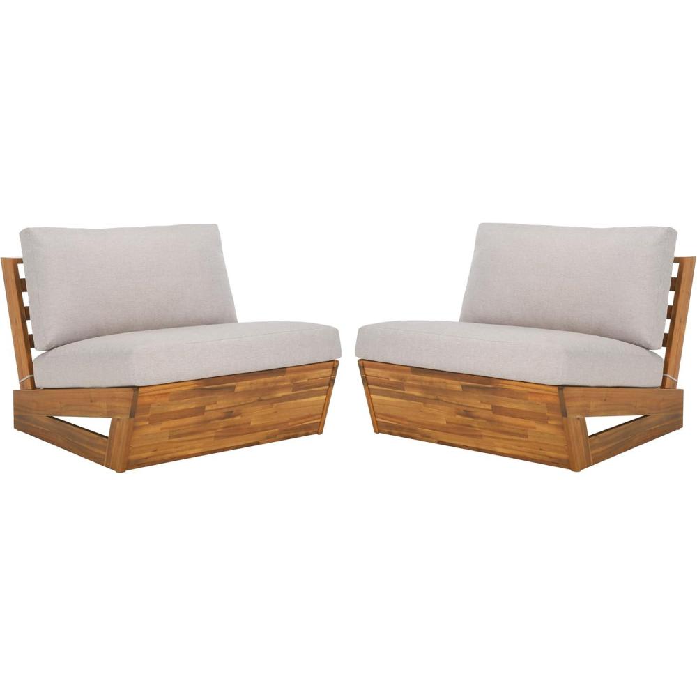 image:imageSAFAVIEH Outdoor Patio Furniture Collection  Dune Lounge Chair Set of 2 Solid Wood Outdoor Seating with Light Grey Cushions Modern Relaxed Design PAT7328BSET2NaturalLight Grey