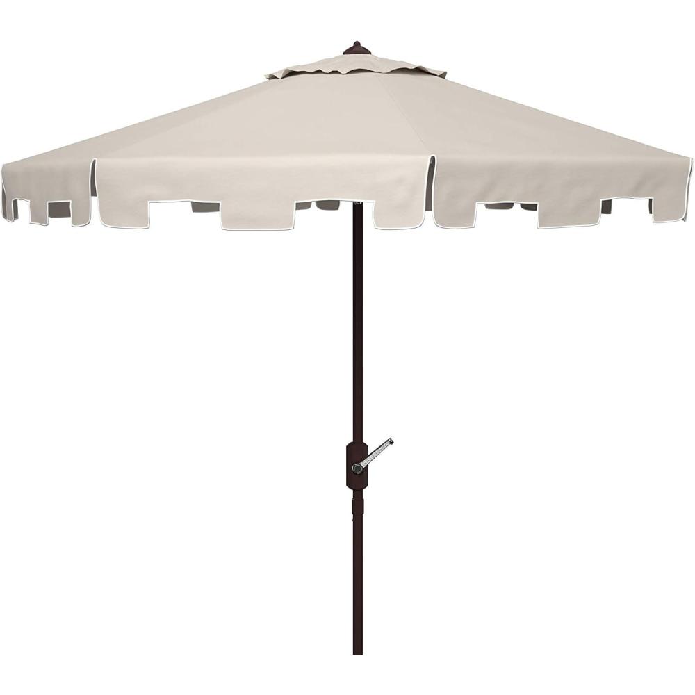 image:imageSAFAVIEH Outdoor Zimmerman UV Protected 11ft Round Market UmbrellaBeigeWhite