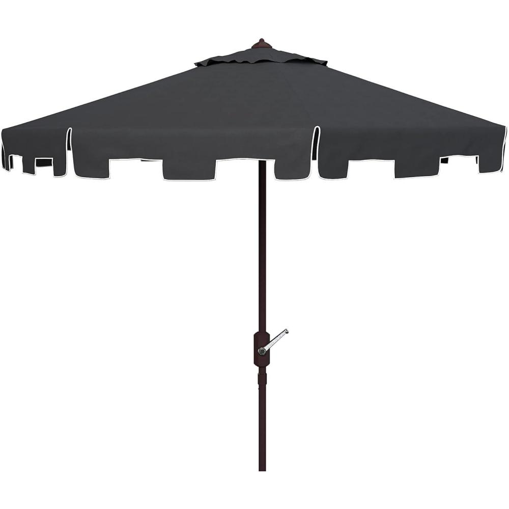 image:imageSAFAVIEH Outdoor Zimmerman UV Protected 11ft Round Market UmbrellaBlack