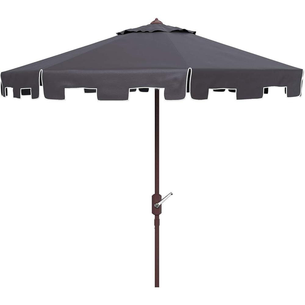 image:imageSAFAVIEH Outdoor Zimmerman UV Protected 11ft Round Market UmbrellaNavyWhite