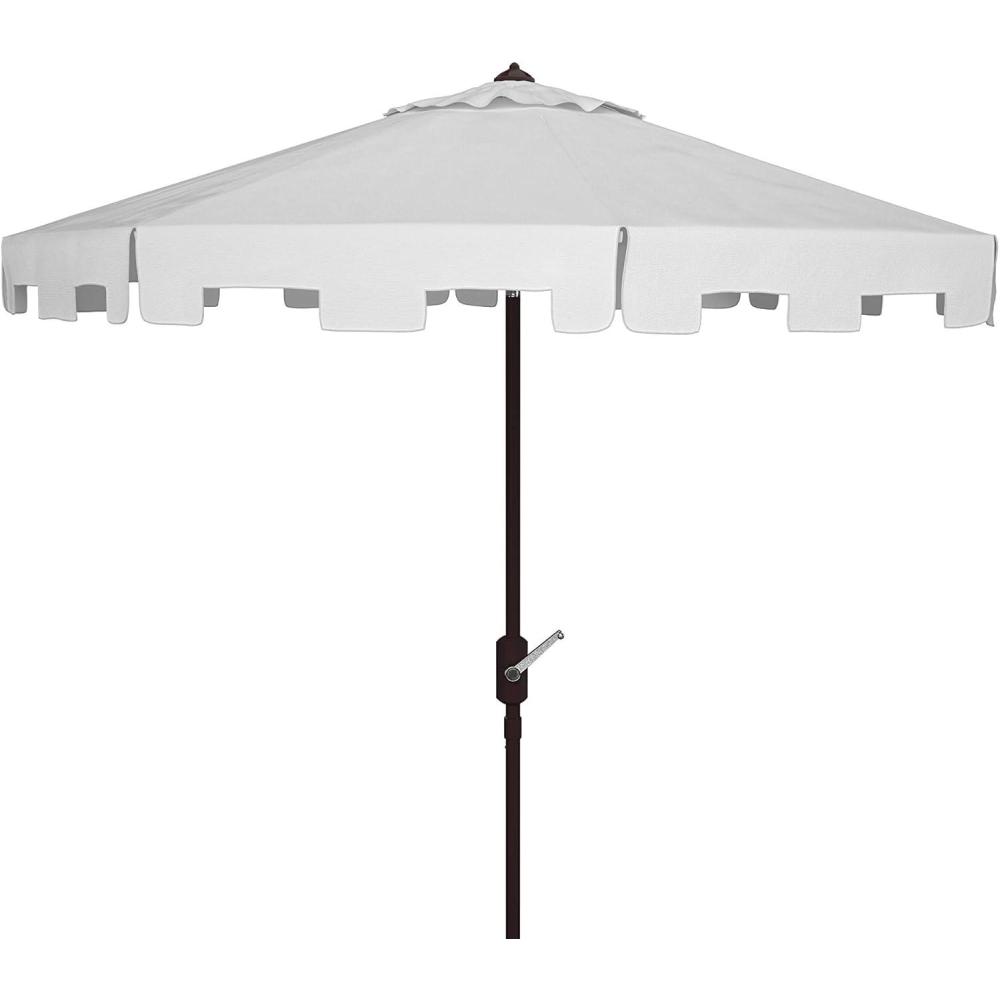 image:imageSAFAVIEH Outdoor Zimmerman UV Protected 11ft Round Market UmbrellaWhite