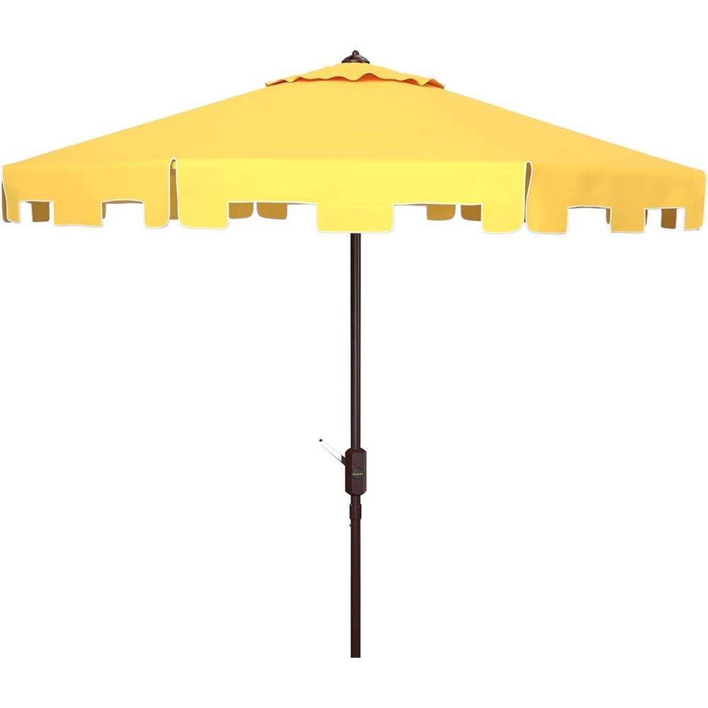 image:imageSAFAVIEH Outdoor Zimmerman UV Protected 11ft Round Market UmbrellaYellow