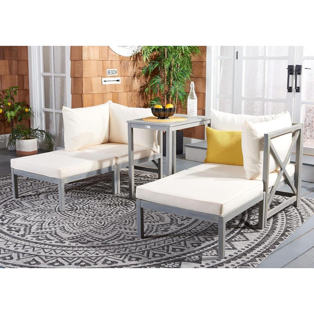 image:imageSAFAVIEH PAT6762A Outdoor Collection Ronson 5Piece Dining SetAsh GreyBeige