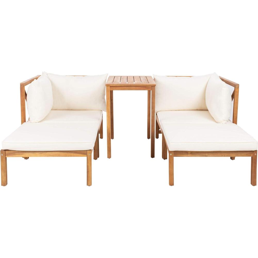 image:imageSAFAVIEH PAT6762A Outdoor Collection Ronson 5Piece Dining SetNaturalBeige