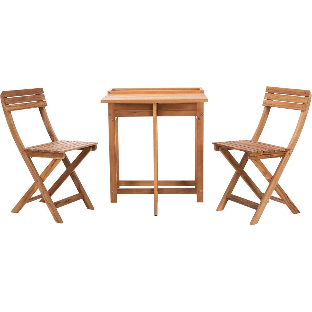 image:imageSAFAVIEH PAT7046A Outdoor Collection Walten Natural Flower Shelf 3Piece Bistro SetNatural