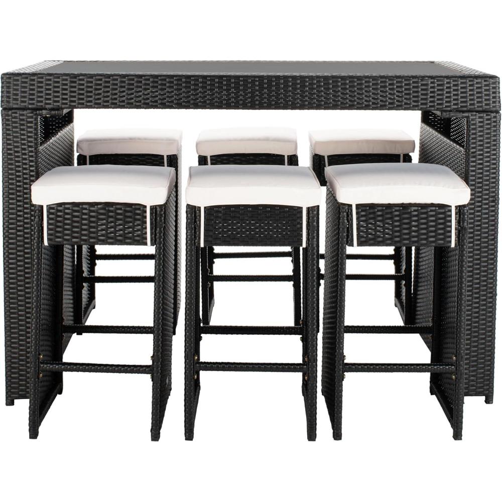 image:imageSAFAVIEH PAT7502A Outdoor Collection Horus Black and Beige Cushions 7Piece Dining SetBlackBeige
