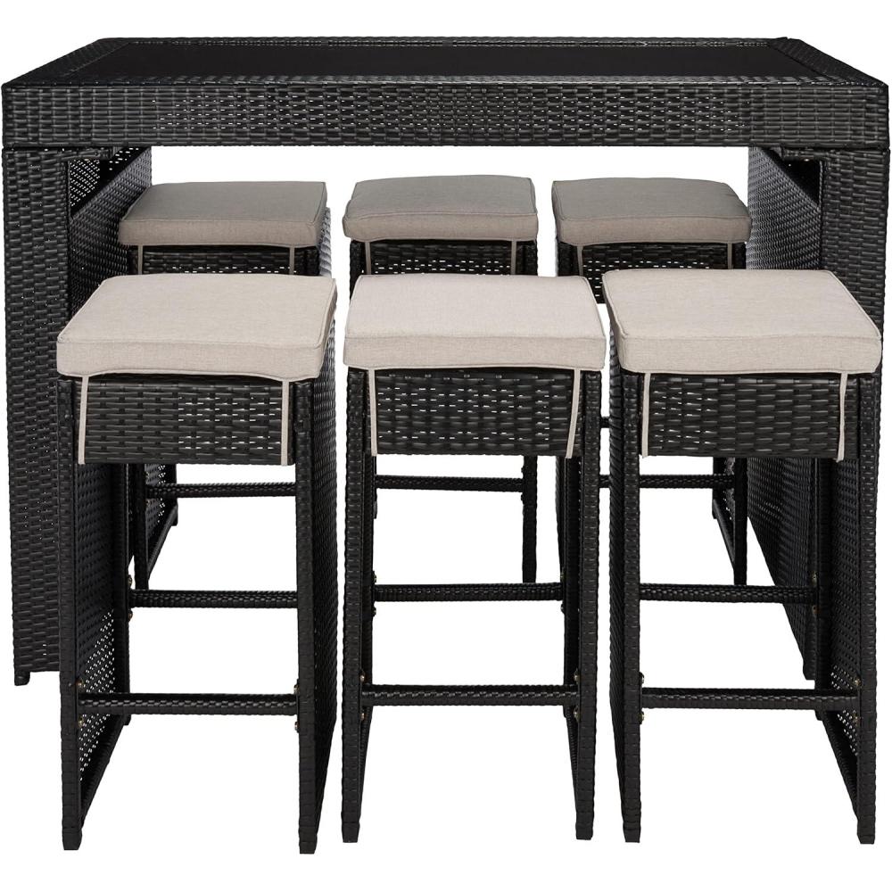 image:imageSAFAVIEH PAT7502A Outdoor Collection Horus Black and Beige Cushions 7Piece Dining SetBlackLight Grey