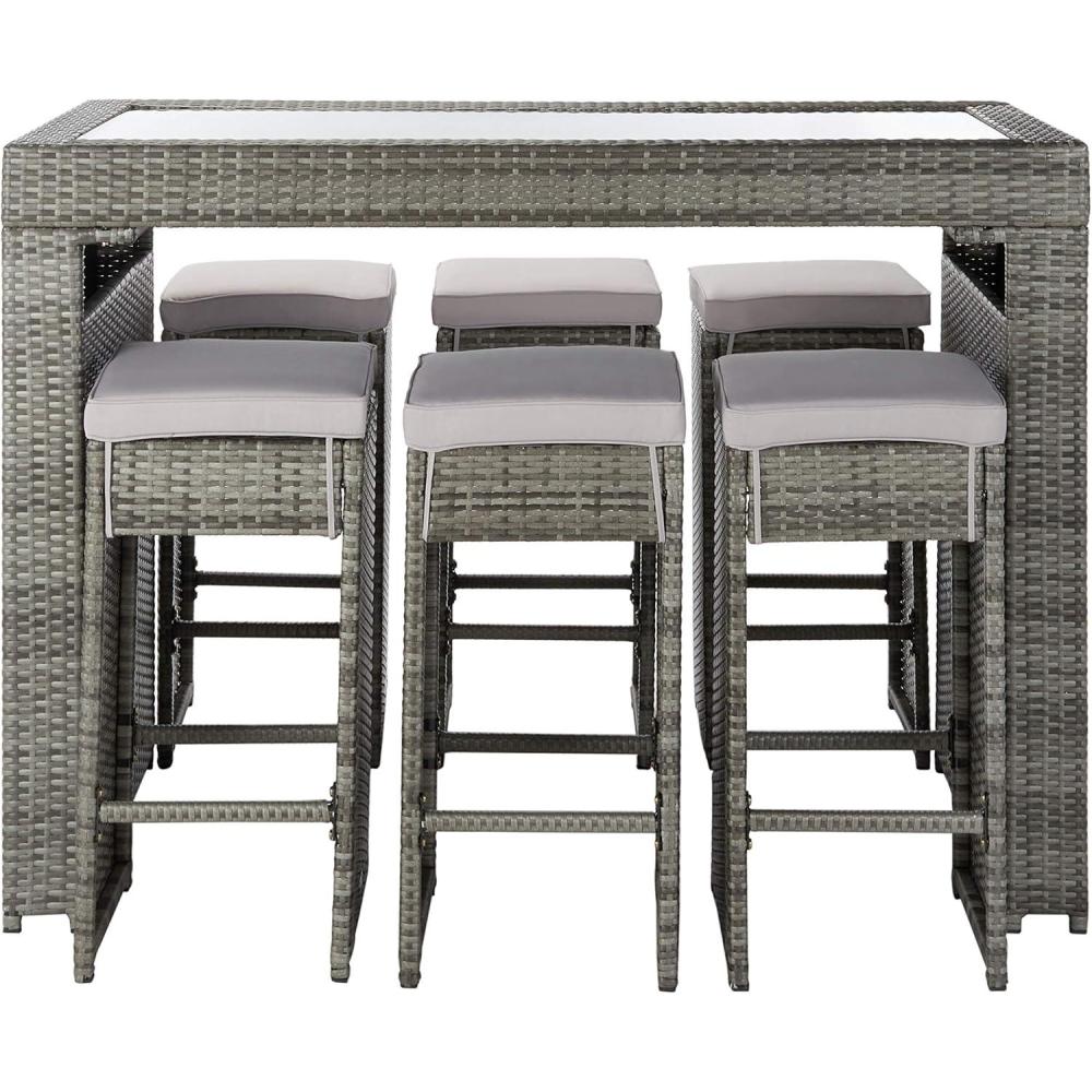 image:imageSAFAVIEH PAT7502A Outdoor Collection Horus Black and Beige Cushions 7Piece Dining SetGreyGrey