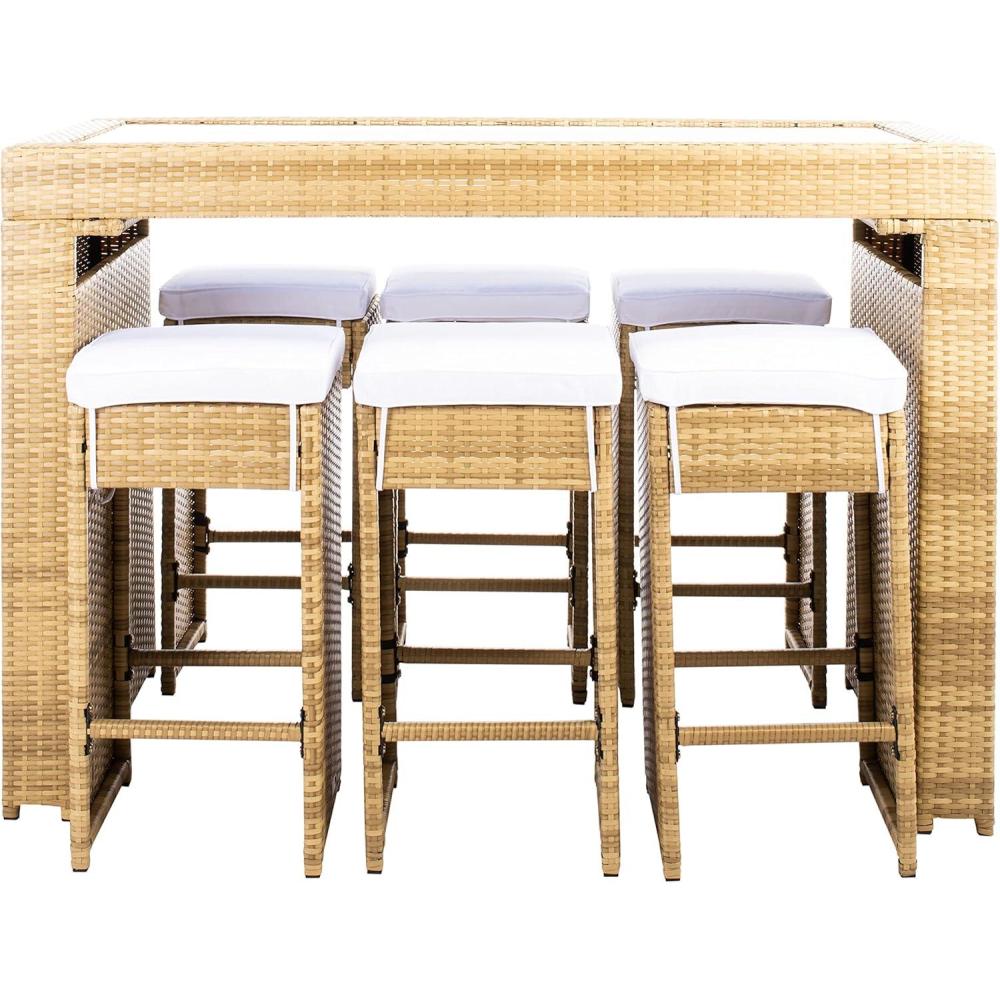 image:imageSAFAVIEH PAT7502A Outdoor Collection Horus Black and Beige Cushions 7Piece Dining SetNaturalWhite