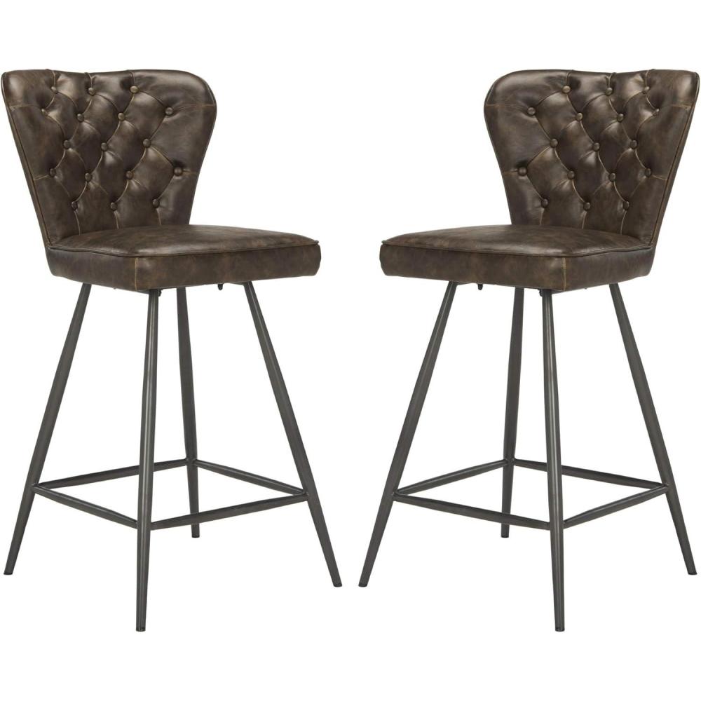 image:imageSafavieh FOX1702CSET2 American Homes Collection Ashby Modern Tufted Swivel Counter Stool 26 GreyBlackBrown