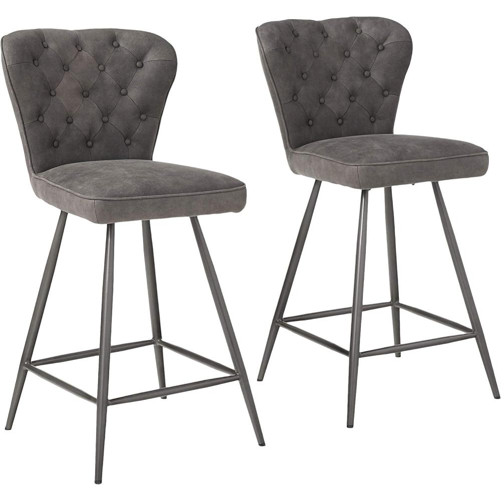 image:imageSafavieh FOX1702CSET2 American Homes Collection Ashby Modern Tufted Swivel Counter Stool 26 GreyBlackGrey