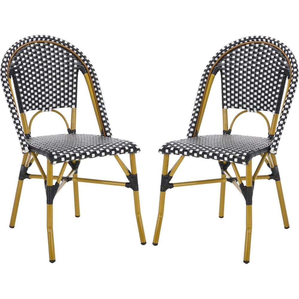 image:imageSafavieh Home Collection Hooper IndoorOutdoor Stacking Side Chairs Black White Light Brown Set of 2Black White