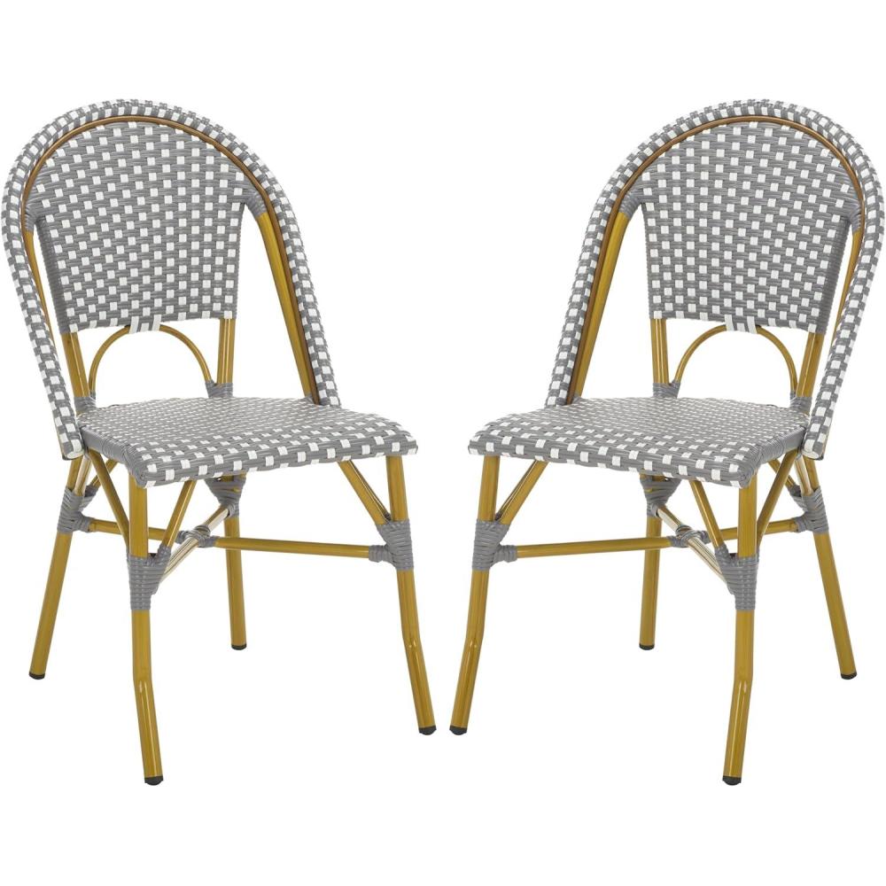 image:imageSafavieh Home Collection Hooper IndoorOutdoor Stacking Side Chairs Black White Light Brown Set of 2Grey White