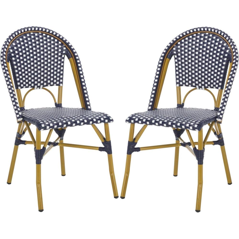 image:imageSafavieh Home Collection Hooper IndoorOutdoor Stacking Side Chairs Black White Light Brown Set of 2Navy White