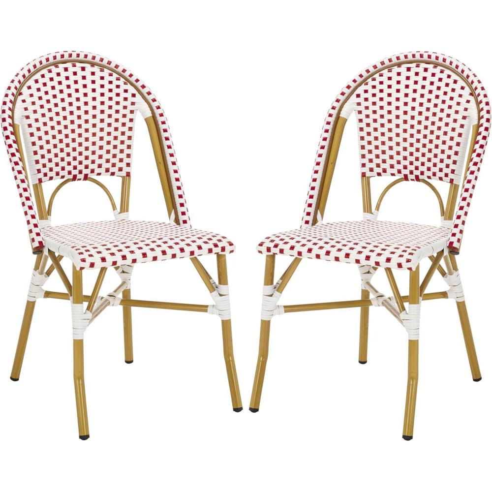 image:imageSafavieh Home Collection Hooper IndoorOutdoor Stacking Side Chairs Black White Light Brown Set of 2Red White