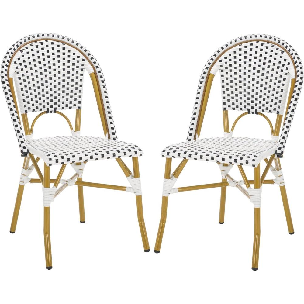 image:imageSafavieh Home Collection Hooper IndoorOutdoor Stacking Side Chairs Black White Light Brown Set of 2White Black