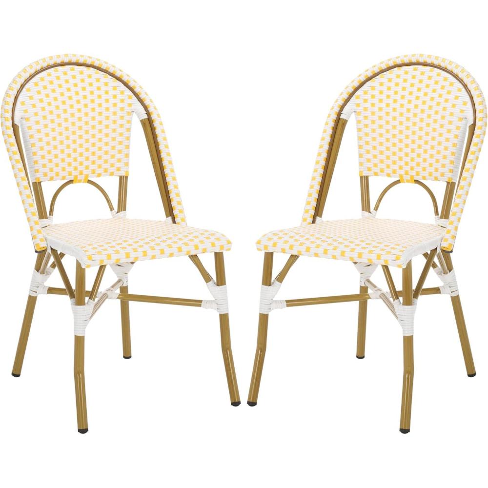 image:imageSafavieh Home Collection Hooper IndoorOutdoor Stacking Side Chairs  Black White Light Brown  Set of 2Yellow  White
