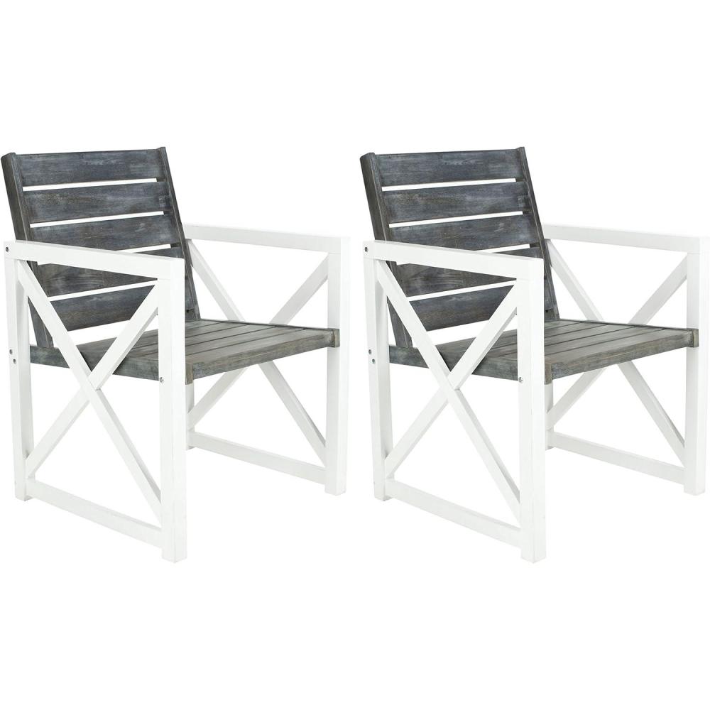 image:imageSafavieh Home Collection Irina Outdoor Arm Chair White and Grey Set of 2White Grey