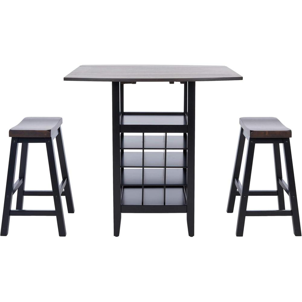image:imageSafavieh Home Emeric Dark Espresso and Black Oak 3piece Drop Leaf Table Storage Rack Pub SetBrown Black