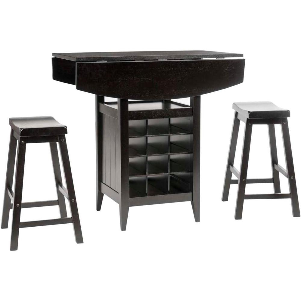 image:imageSafavieh Home Emeric Dark Espresso and Black Oak 3piece Drop Leaf Table Storage Rack Pub SetEspresso
