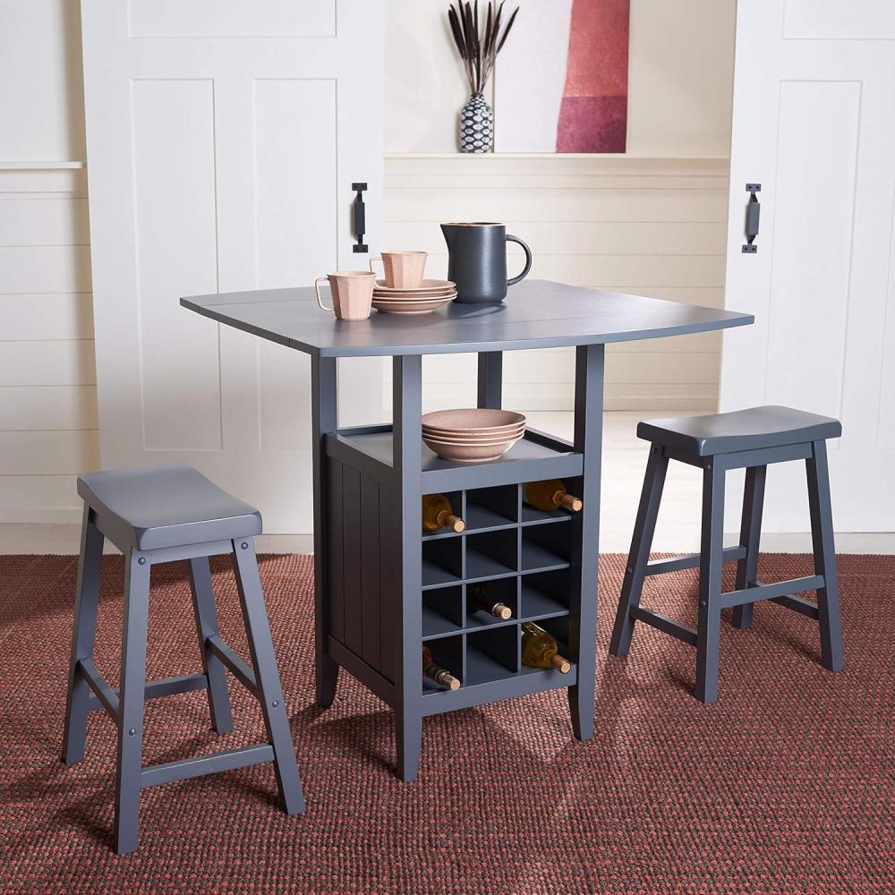 image:imageSafavieh Home Emeric Dark Espresso and Black Oak 3piece Drop Leaf Table Storage Rack Pub SetGrey