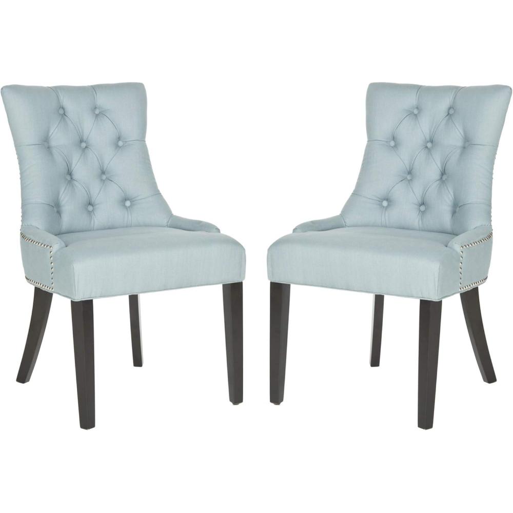 image:imageSafavieh Home Harlow Emerald Green Velvet Tufted Ring Chair Set of 2Light Blue
