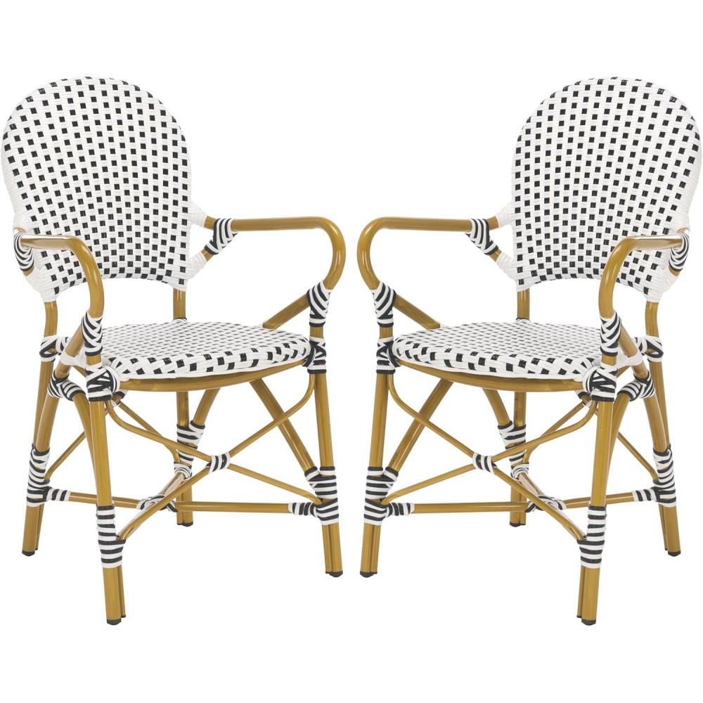 image:imageSafavieh Home Hooper Navy and White IndoorOutdoor Rattan Stacking Arm Chair Set of 2Black White