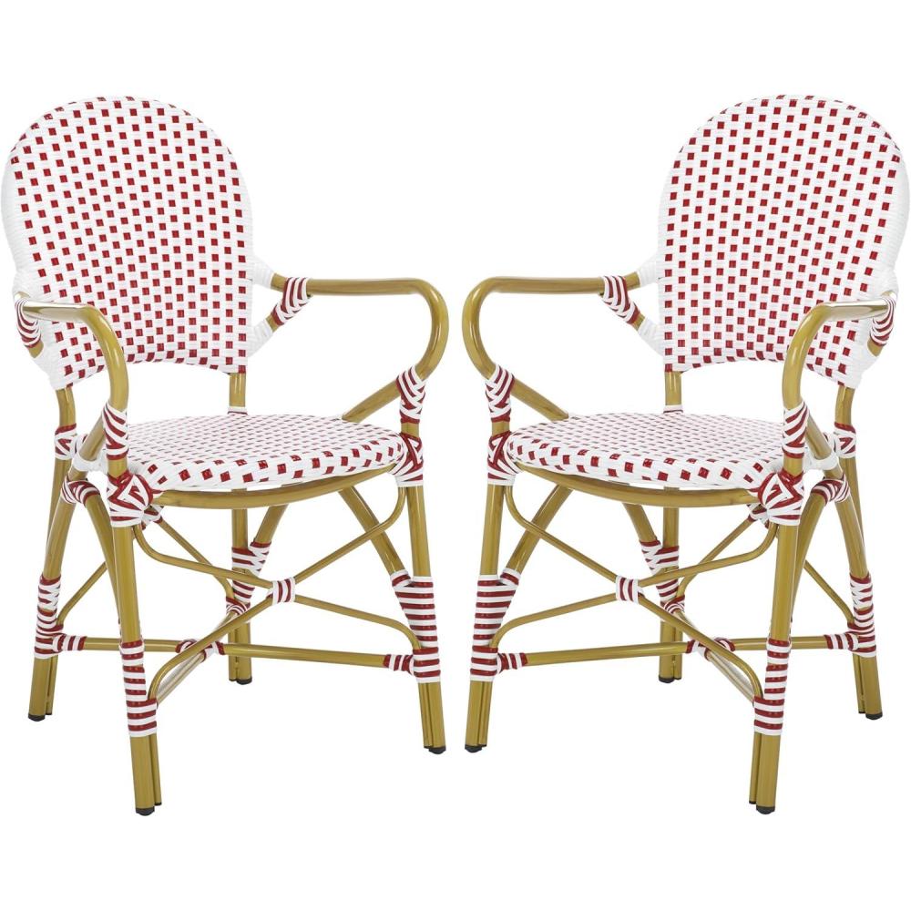 image:imageSafavieh Home Hooper Navy and White IndoorOutdoor Rattan Stacking Arm Chair Set of 2Red  White