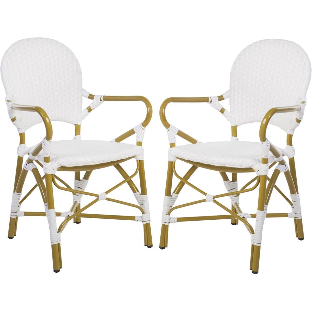 image:imageSafavieh Home Hooper Navy and White IndoorOutdoor Rattan Stacking Arm Chair Set of 2White