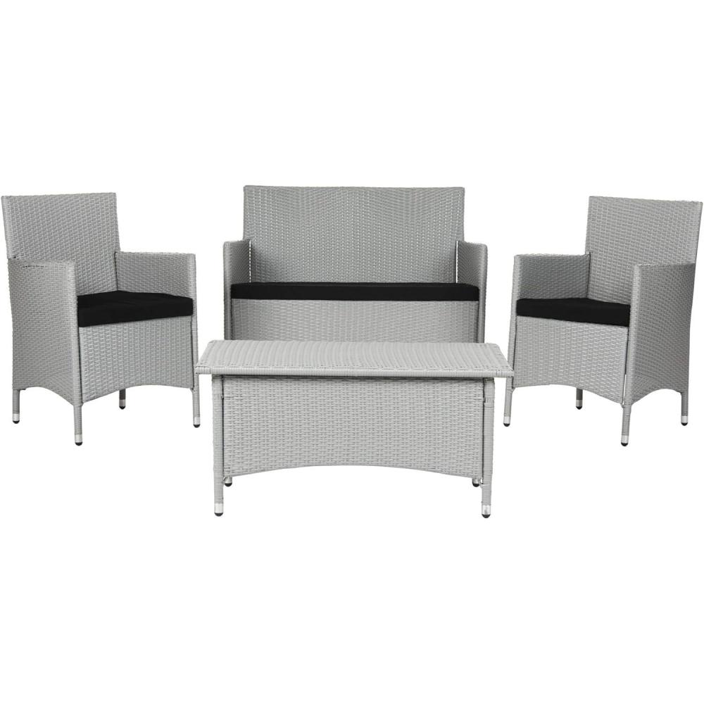 image:imageSafavieh Outdoor Collection 4 Piece Mojavi Wicker Patio Set GreyBlackGrey  Black