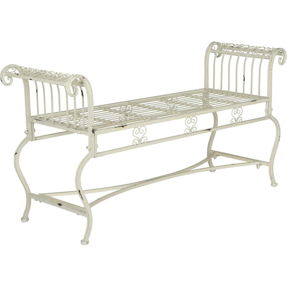 image:imageSafavieh Outdoor Collection Brielle Victorian Antique Blue BenchAntique White